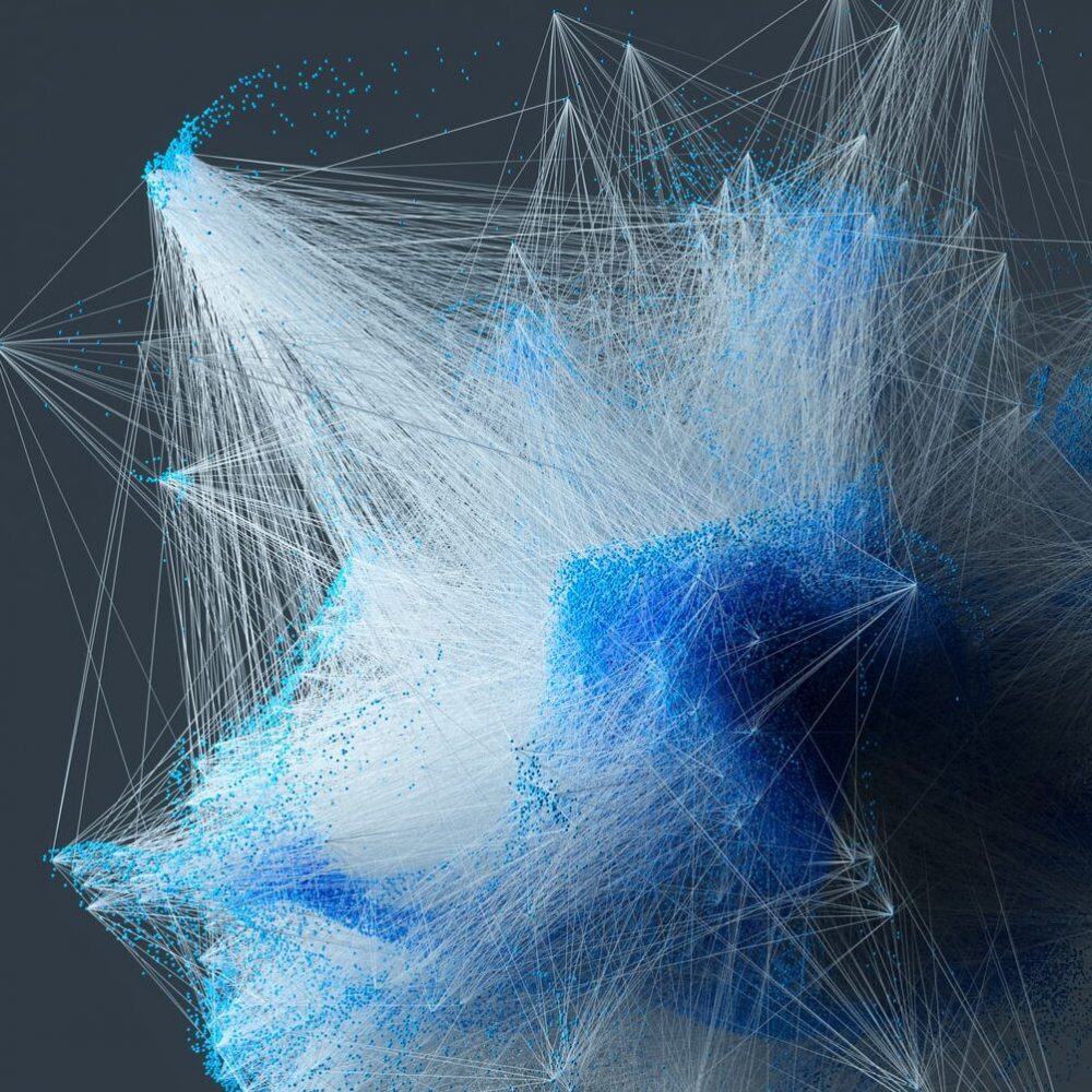 Digital generated image particle connection network on grey background