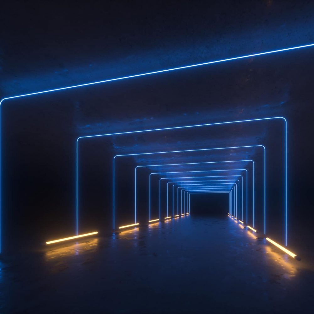tunnel with neon light,3d render